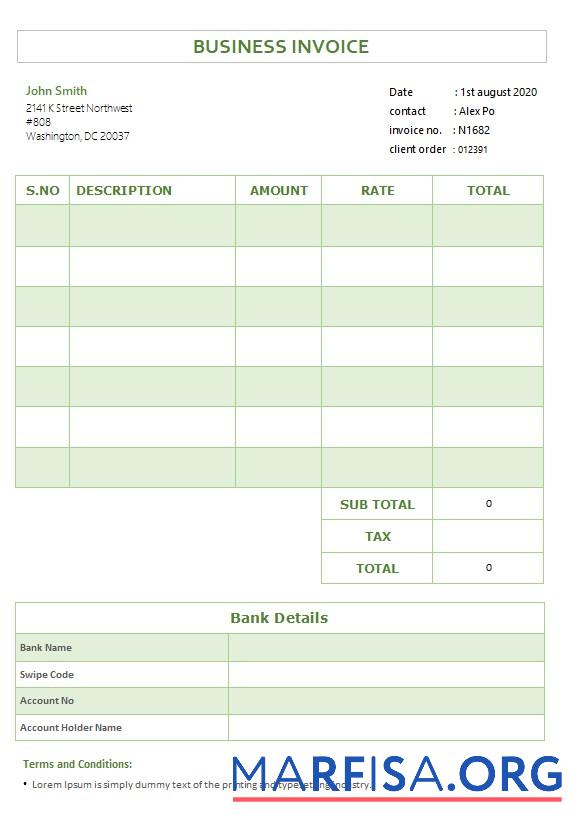 Printable Free Business Invoice Template